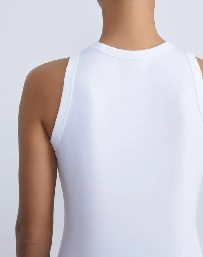 Lafayette 148 New York Cotton Rib Racerback Tank White Ready To Wear Tops and Tees