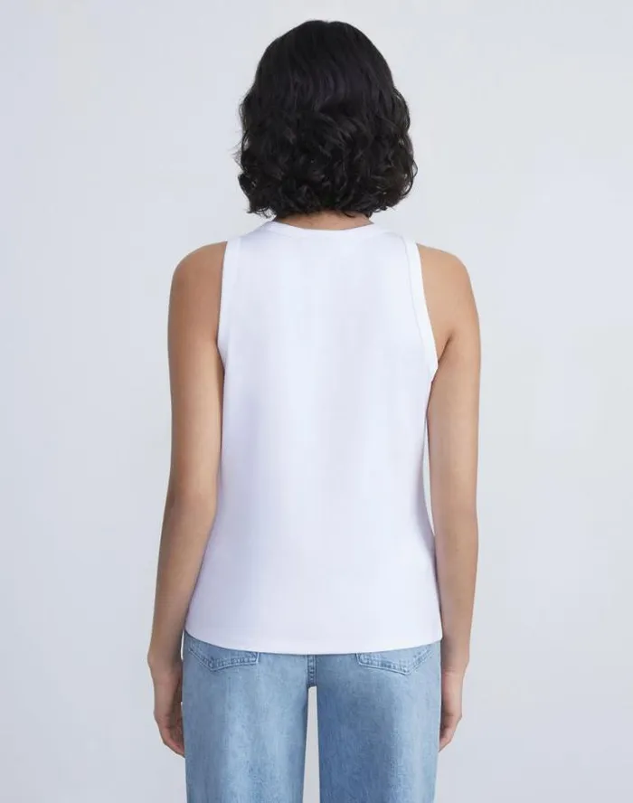 Lafayette 148 New York Cotton Rib Racerback Tank White Ready To Wear Tops and Tees