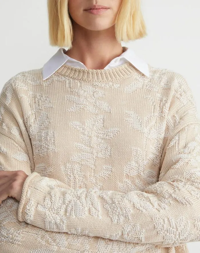 Lafayette 148 New York Flora Bloom CottonSilk Tape Textured Stitch Sweater Pampas Plume Multi Ready To Wear Sweaters and Knits
