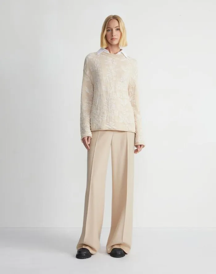 Lafayette 148 New York Flora Bloom CottonSilk Tape Textured Stitch Sweater Pampas Plume Multi Ready To Wear Sweaters and Knits