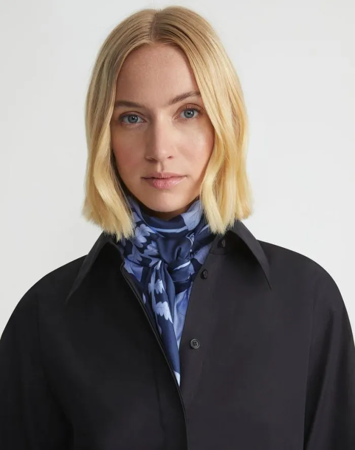 Lafayette 148 New York Flora Print Silk Diamond Scarf Midnight Blue Multi Accessories Wraps and Scarves