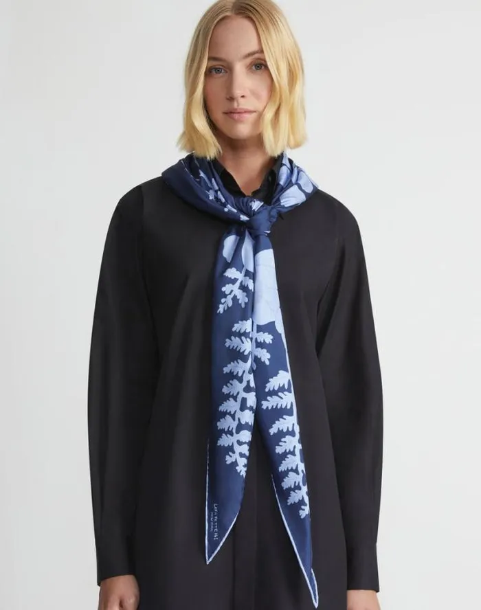 Lafayette 148 New York Flora Print Silk Diamond Scarf Midnight Blue Multi Accessories Wraps and Scarves