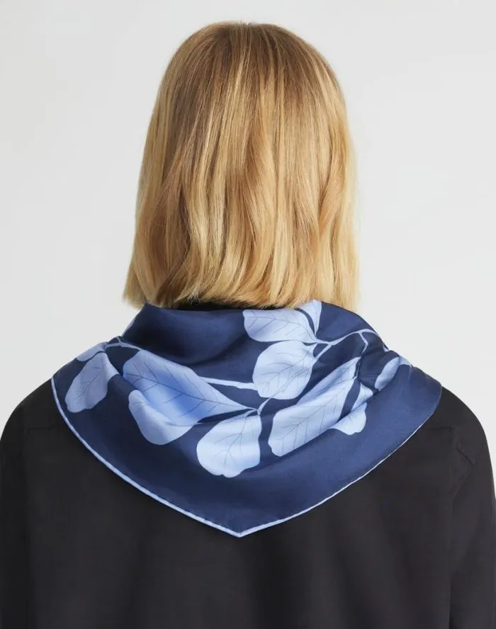 Lafayette 148 New York Flora Print Silk Diamond Scarf Midnight Blue Multi Accessories Wraps and Scarves