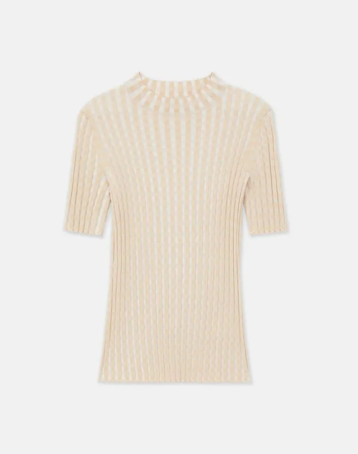 Lafayette 148 New York Gingham Responsible Matte Crepe Short Sleeve Sweater Pampas Plume Multi Ready To Wear Sweaters and Knits Lafayette 148 New York Gingham Responsible Matte Crepe Short Sleeve Sweater Pampas Plume Multi Ready To Wear Sweaters and Knits