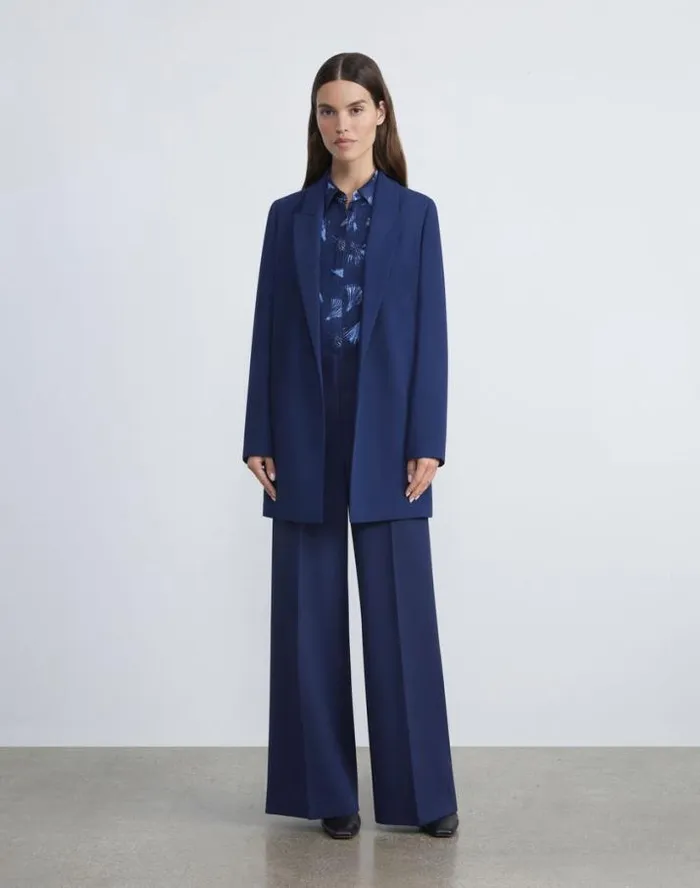 Lafayette 148 New York Leafed Pages Print Silk Twill Blouse Midnight Blue Multi Ready To Wear Blouses and Shirts