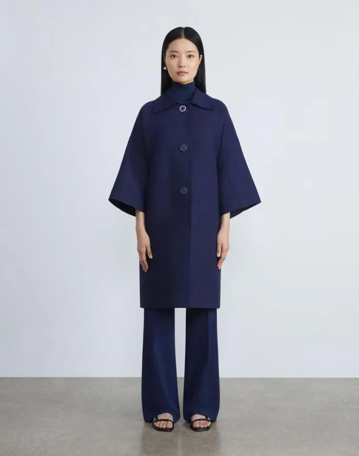 Lafayette 148 New York Matte Crepe Sleeveless Turtleneck Sweater Midnight Blue Ready To Wear Sweaters and Knits