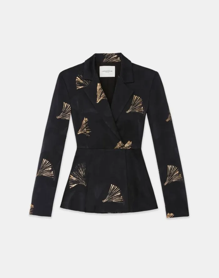 Lafayette 148 New York Metallic Leafed Pages Jacquard Blazer Black Multi Ready To Wear Jackets and Blazers Lafayette 148 New York Metallic Leafed Pages Jacquard Blazer Black Multi Ready To Wear Jackets and Blazers