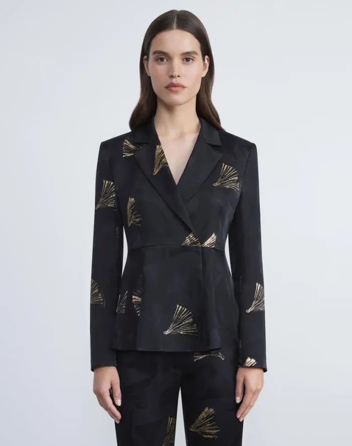 Lafayette 148 New York Metallic Leafed Pages Jacquard Blazer Black Multi Ready To Wear Jackets and Blazers