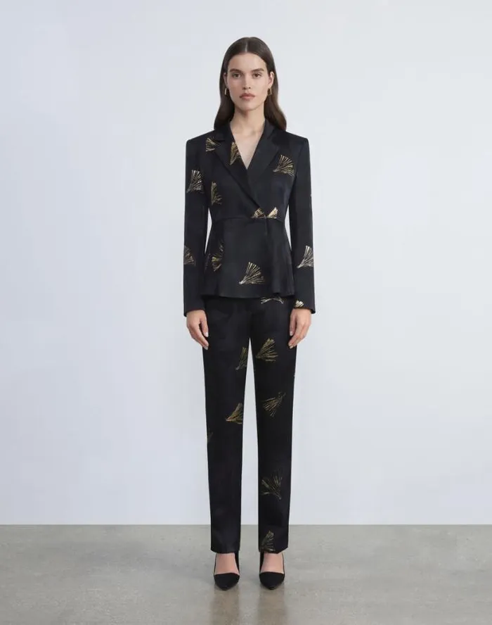 Lafayette 148 New York Metallic Leafed Pages Jacquard Blazer Black Multi Ready To Wear Jackets and Blazers