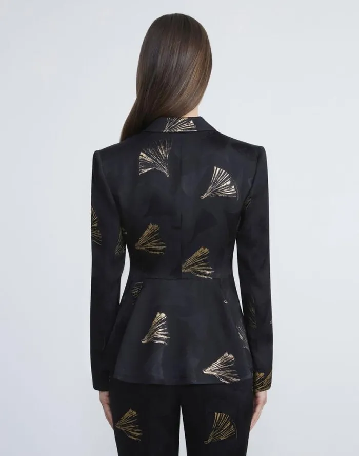 Lafayette 148 New York Metallic Leafed Pages Jacquard Blazer Black Multi Ready To Wear Jackets and Blazers