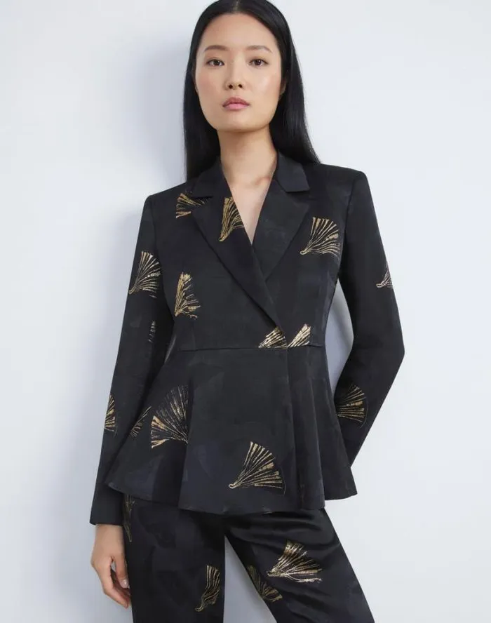 Lafayette 148 New York Metallic Leafed Pages Jacquard Blazer Black Multi Ready To Wear Jackets and Blazers