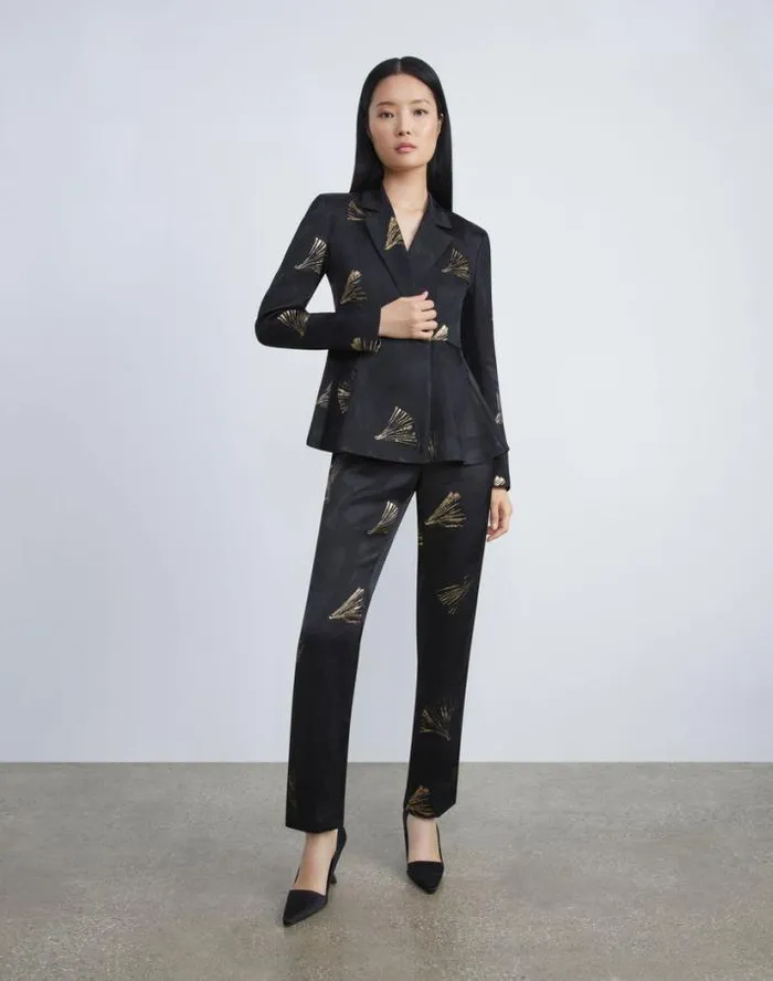 Lafayette 148 New York Metallic Leafed Pages Jacquard Blazer Black Multi Ready To Wear Jackets and Blazers