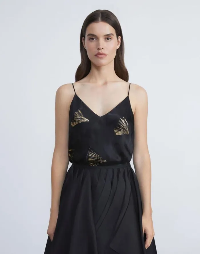 Lafayette 148 New York Metallic Leafed Pages Jacquard Camisole Black Multi Ready To Wear Blouses and Shirts