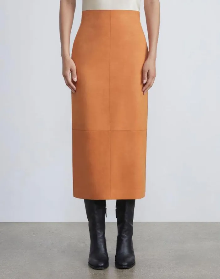 Lafayette 148 New York Nubuck Suede Pencil Skirt Antique Bronze Ready To Wear Skirts