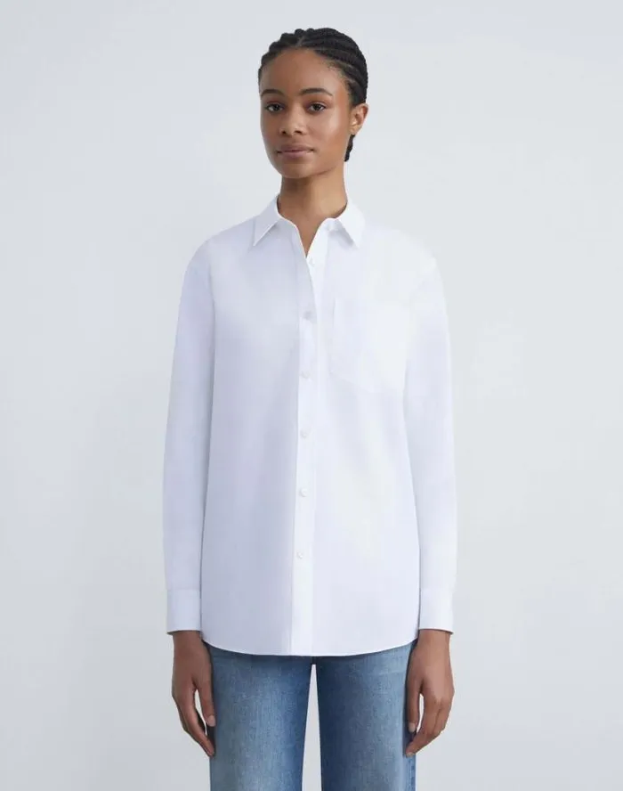 Lafayette 148 New York Organic Cotton Poplin Oversized Shirt White Ready To Wear Blouses and Shirts