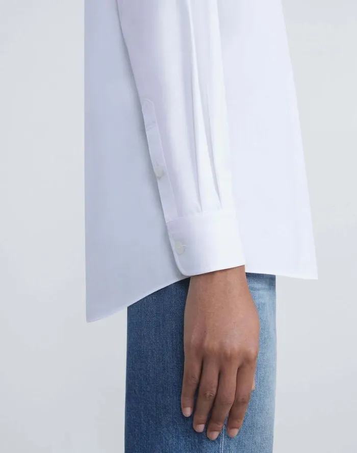 Lafayette 148 New York Organic Cotton Poplin Oversized Shirt White Ready To Wear Blouses and Shirts