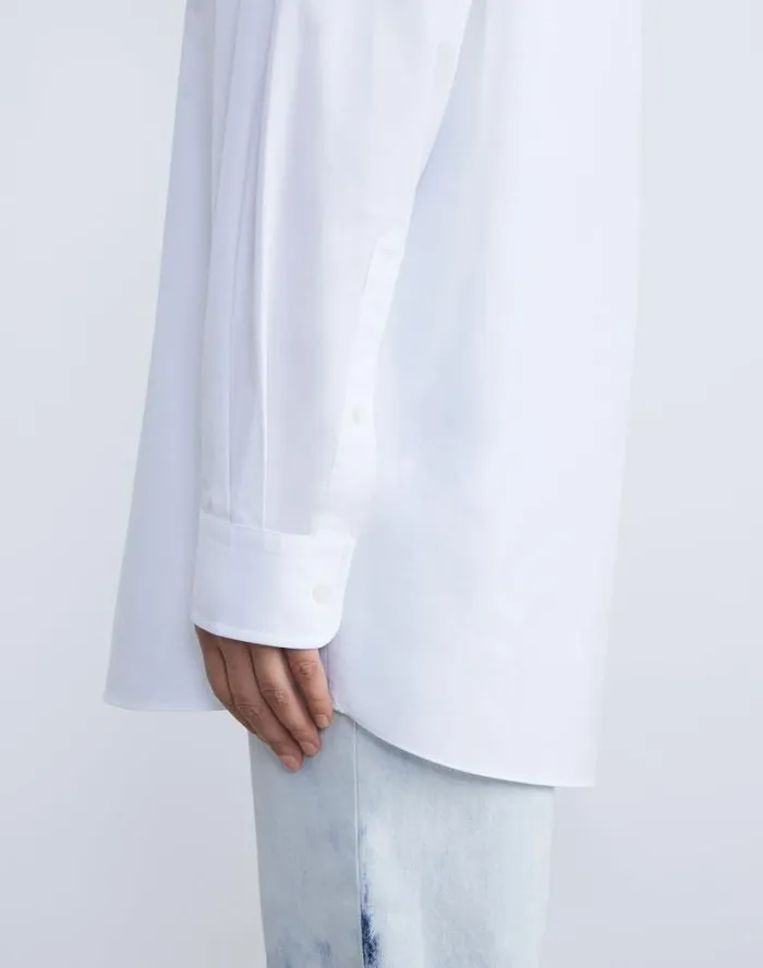Lafayette 148 New York Organic Cotton Poplin Oversized Shirt White Ready To Wear Blouses and Shirts