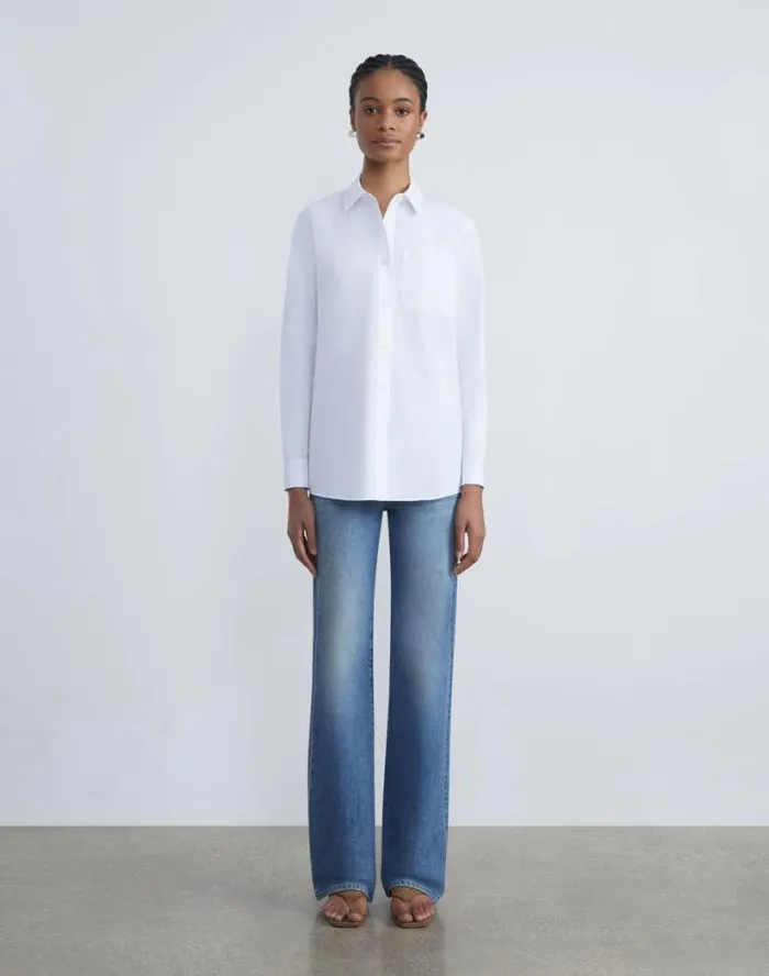Lafayette 148 New York Organic Cotton Poplin Oversized Shirt White Ready To Wear Blouses and Shirts