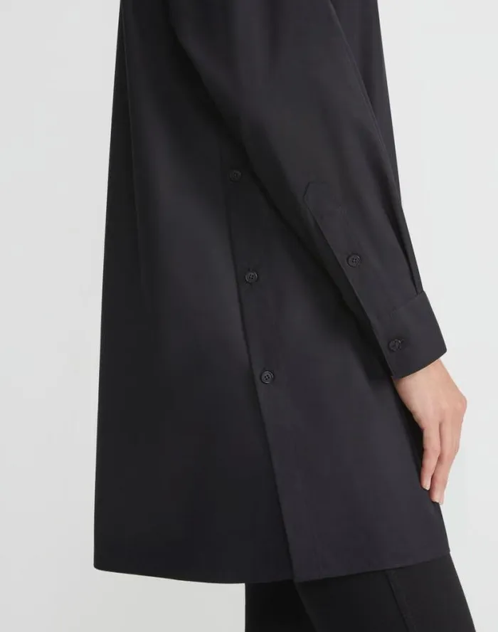 Lafayette 148 New York Organic Cotton Poplin Side Button Shirt Black Ready To Wear Blouses and Shirts