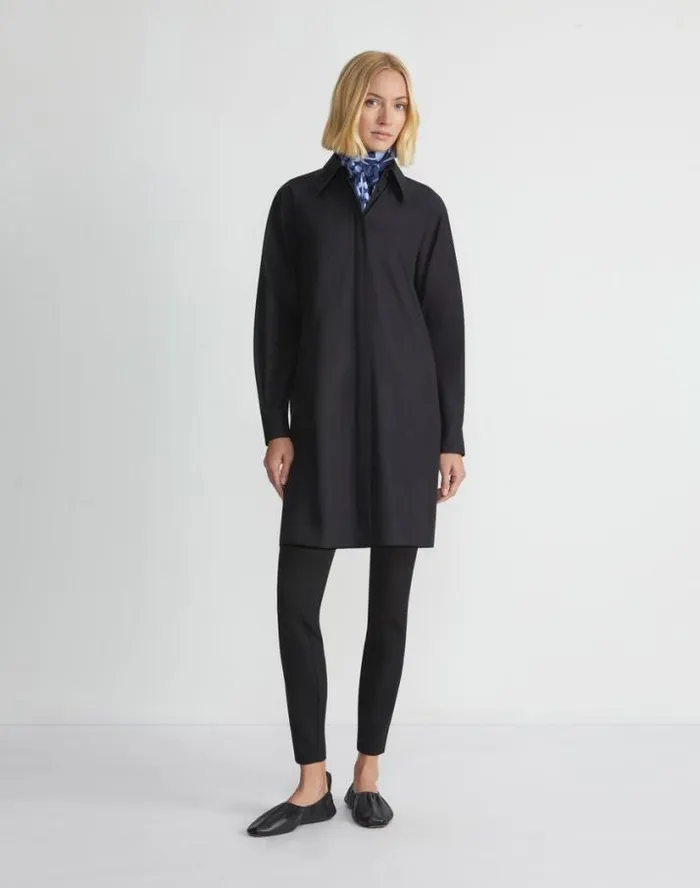 Lafayette 148 New York Organic Cotton Poplin Side Button Shirt Black Ready To Wear Blouses and Shirts