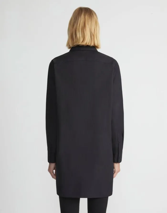 Lafayette 148 New York Organic Cotton Poplin Side Button Shirt Black Ready To Wear Blouses and Shirts
