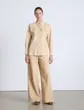 Lafayette 148 New York Paperfine Suede Thames Wide Leg Pant Dune Ready To Wear Pants and Shorts