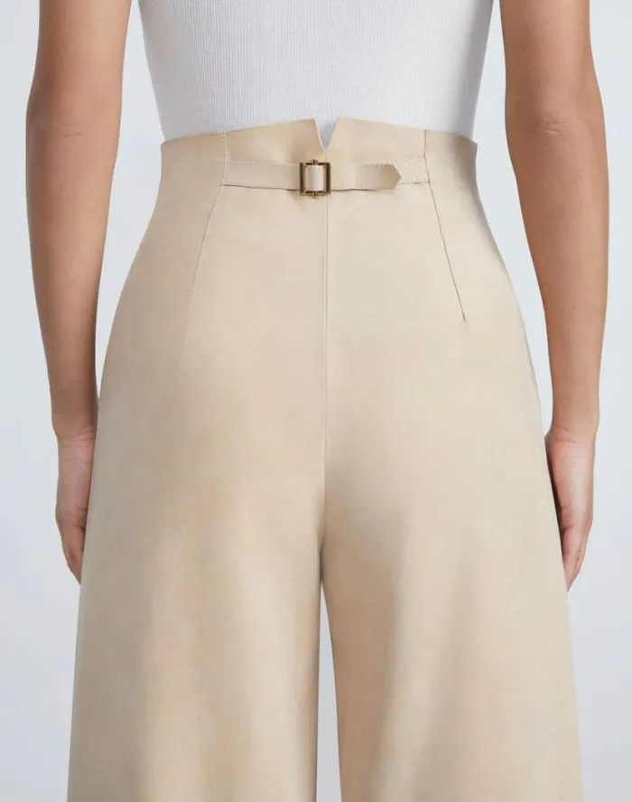 Lafayette 148 New York Paperfine Suede Thames Wide Leg Pant Dune Ready To Wear Pants and Shorts