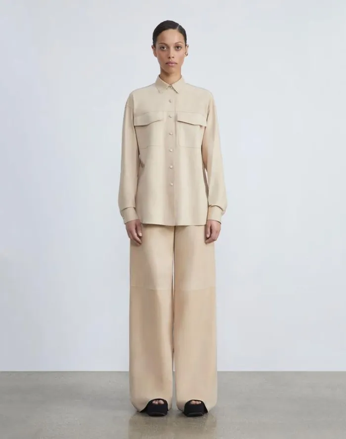 Lafayette 148 New York Paperfine Suede Thames Wide Leg Pant Dune Ready To Wear Pants and Shorts