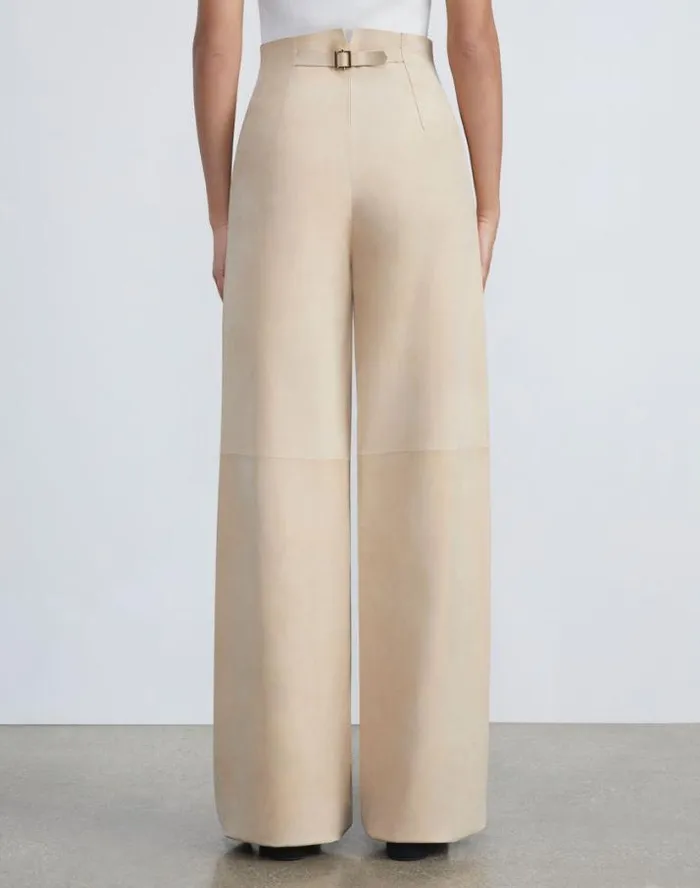 Lafayette 148 New York Paperfine Suede Thames Wide Leg Pant Dune Ready To Wear Pants and Shorts