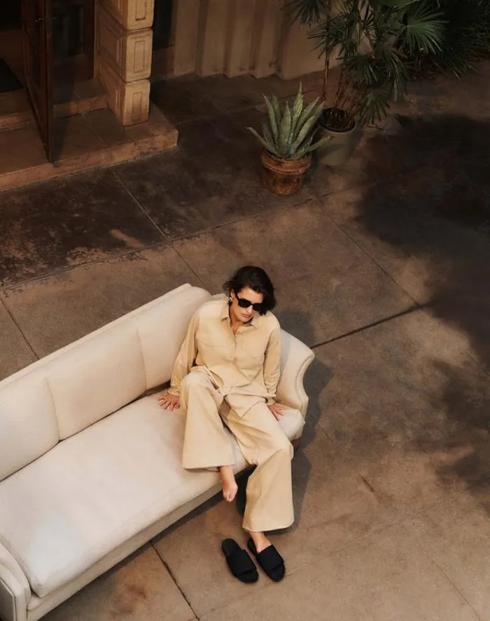 Lafayette 148 New York Paperfine Suede Thames Wide Leg Pant Dune Ready To Wear Pants and Shorts