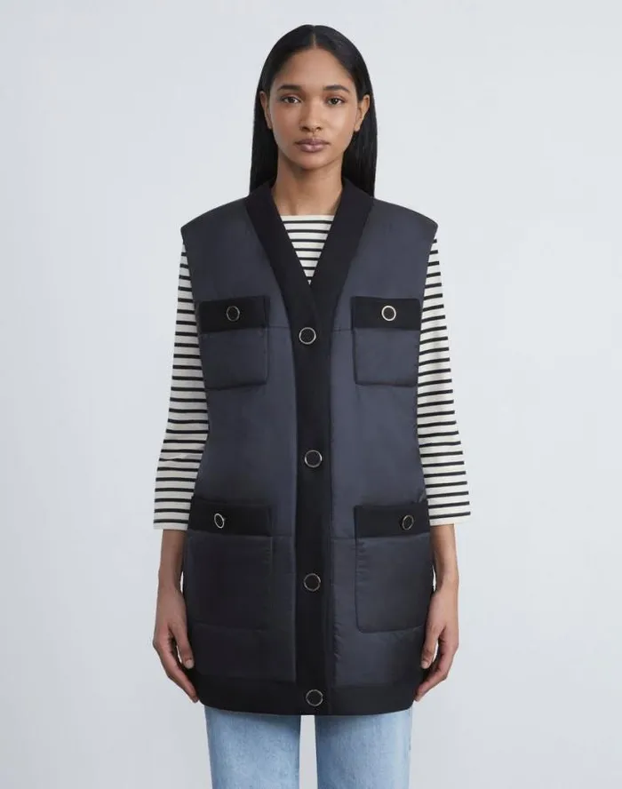 Lafayette 148 New York Regenerated Poly Tech Quilted Vest Black Ready To Wear Jackets and Blazers