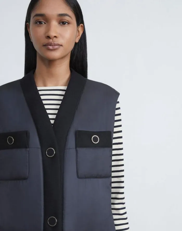 Lafayette 148 New York Regenerated Poly Tech Quilted Vest Black Ready To Wear Jackets and Blazers