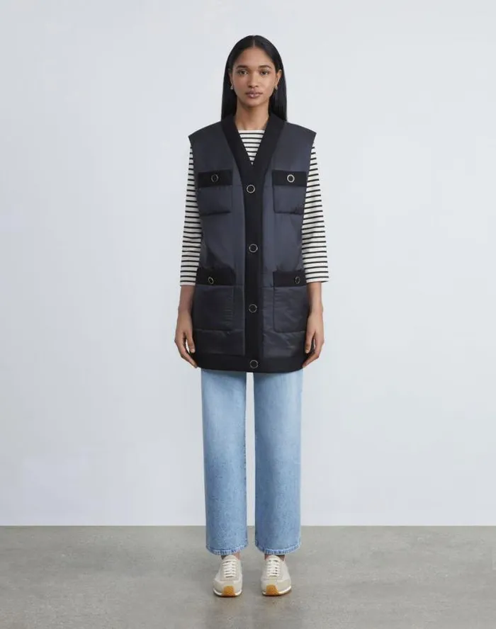 Lafayette 148 New York Regenerated Poly Tech Quilted Vest Black Ready To Wear Jackets and Blazers