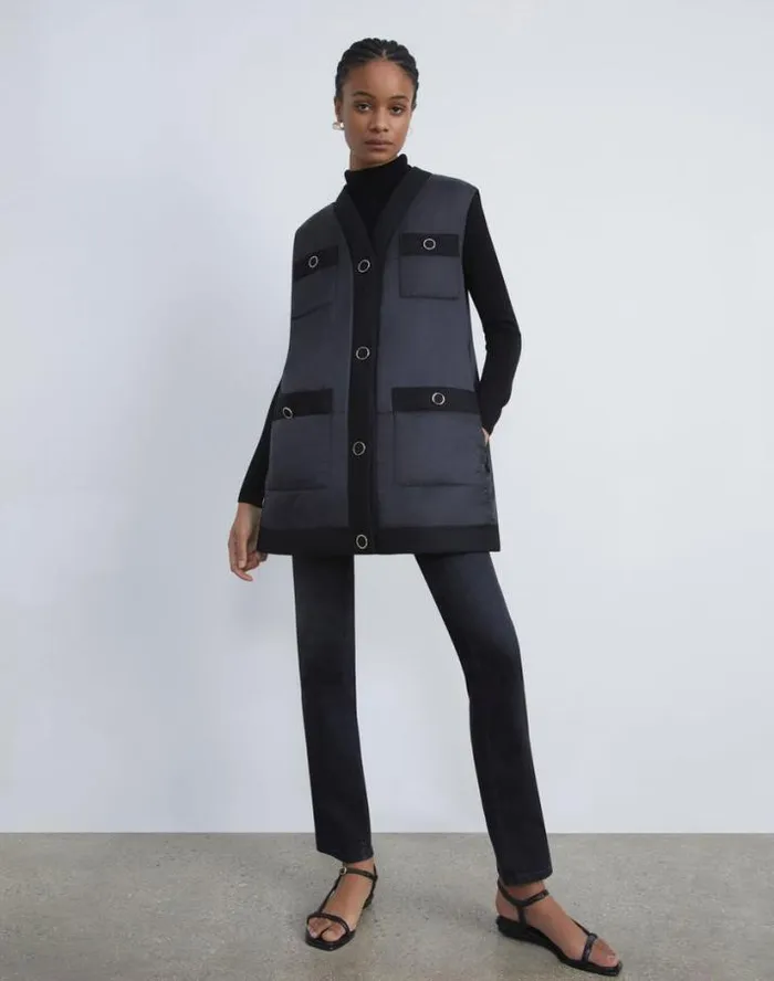Lafayette 148 New York Regenerated Poly Tech Quilted Vest Black Ready To Wear Jackets and Blazers