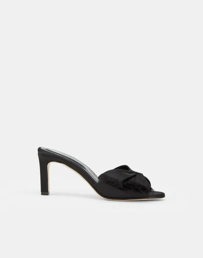 Lafayette 148 New York Satin Heeled Mule Black Shoes Sandals