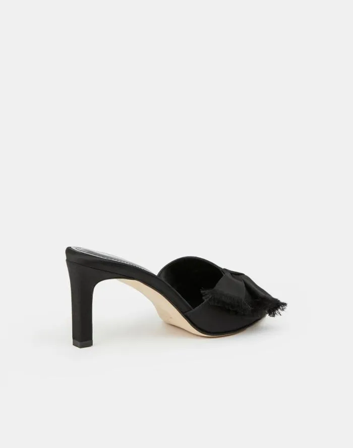 Lafayette 148 New York Satin Heeled Mule Black Shoes Sandals
