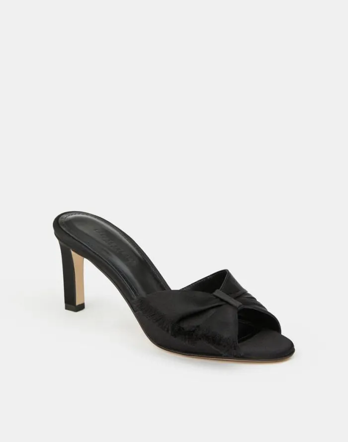 Lafayette 148 New York Satin Heeled Mule Black Shoes Sandals