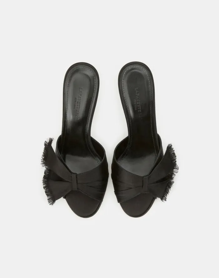 Lafayette 148 New York Satin Heeled Mule Black Shoes Sandals