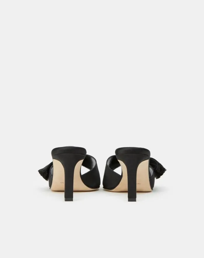 Lafayette 148 New York Satin Heeled Mule Black Shoes Sandals