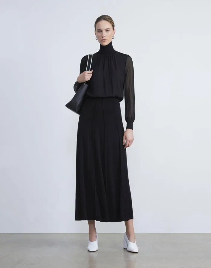 Lafayette 148 New York Silk Georgette Turtleneck Blouse Black Ready To Wear Blouses and Shirts