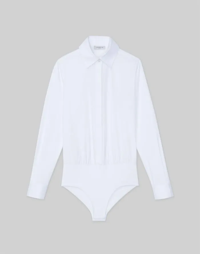 Lafayette 148 New York Stretch Cotton Button Down Bodysuit White Ready To Wear Blouses and Shirts Lafayette 148 New York Stretch Cotton Button Down Bodysuit White Ready To Wear Blouses and Shirts