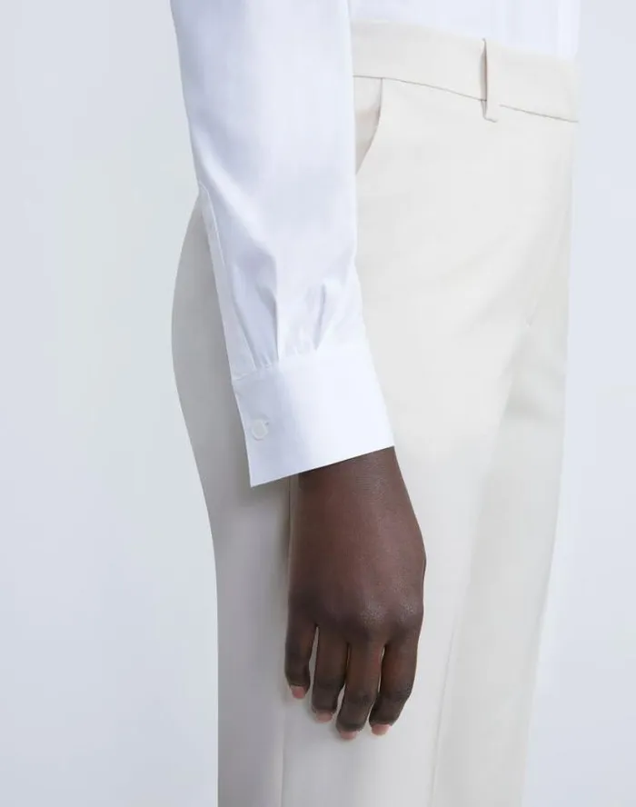 Lafayette 148 New York Stretch Cotton Button Down Bodysuit White Ready To Wear Blouses and Shirts