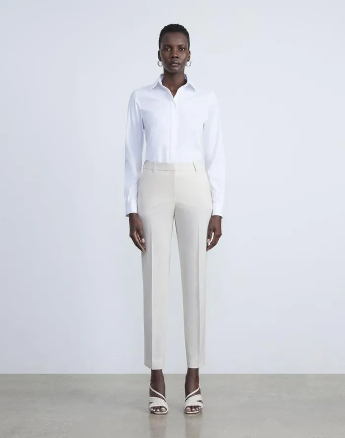 Lafayette 148 New York Stretch Cotton Button Down Bodysuit White Ready To Wear Blouses and Shirts