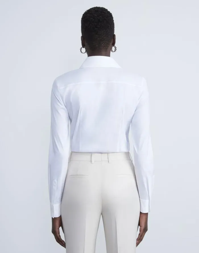 Lafayette 148 New York Stretch Cotton Button Down Bodysuit White Ready To Wear Blouses and Shirts