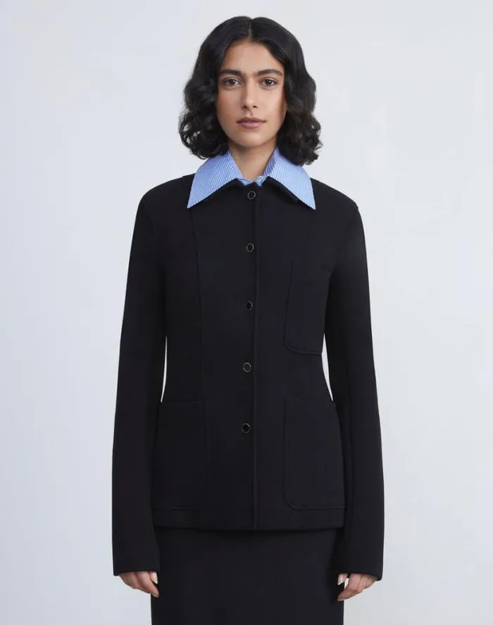 Lafayette 148 New York Structured Wool Jersey Jacket Black Ready To Wear Jackets and Blazers