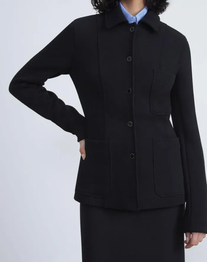 Lafayette 148 New York Structured Wool Jersey Jacket Black Ready To Wear Jackets and Blazers