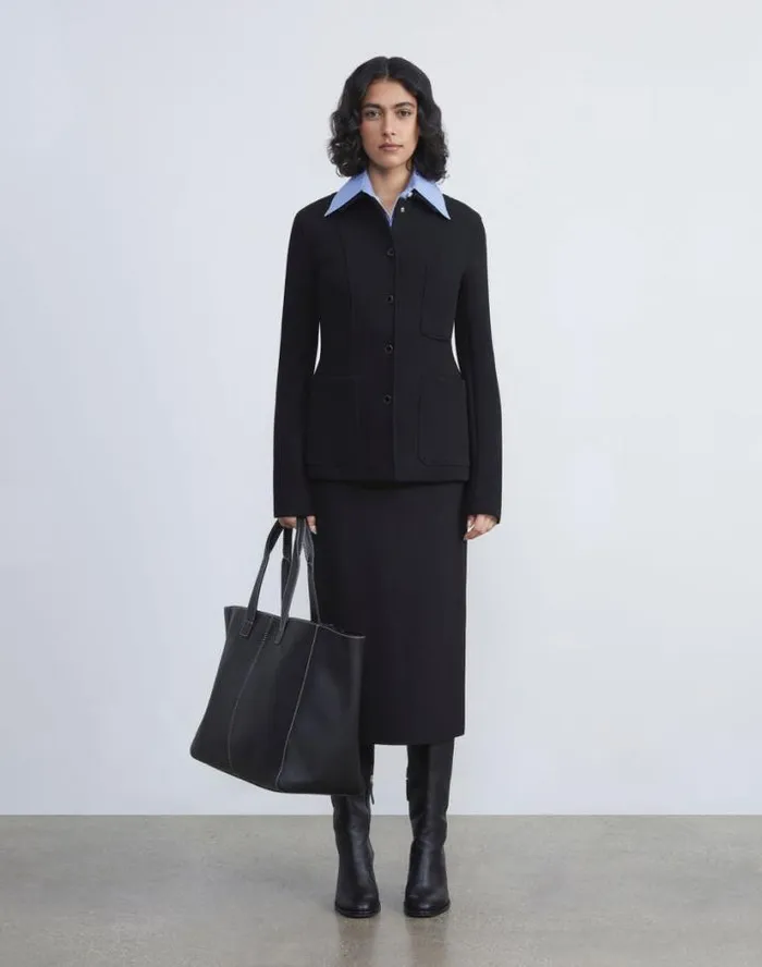 Lafayette 148 New York Structured Wool Jersey Jacket Black Ready To Wear Jackets and Blazers