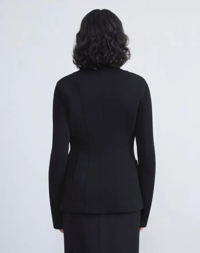Lafayette 148 New York Structured Wool Jersey Jacket Black Ready To Wear Jackets and Blazers