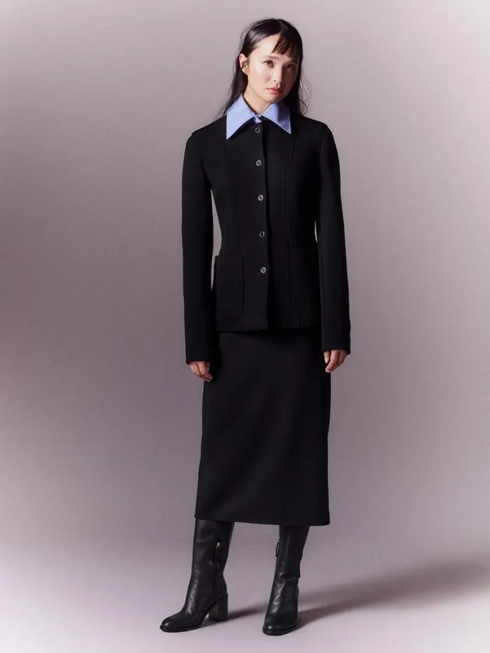 Lafayette 148 New York Structured Wool Jersey Jacket Black Ready To Wear Jackets and Blazers