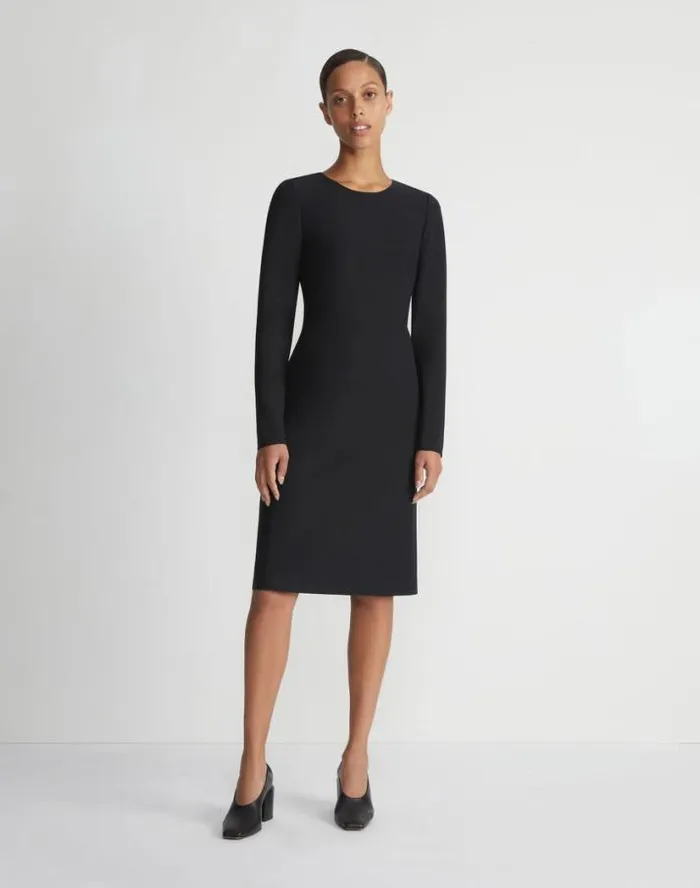 Lafayette 148 New York WoolSilk Crepe Long Sleeve Sheath Dress Black Ready To Wear Dresses